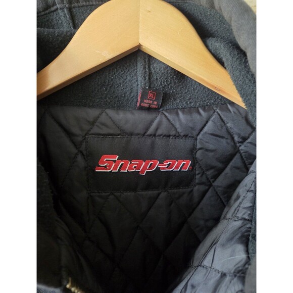 Snap On Tools Vtg XL Black Canvas Hooded Jacket Quilt Lined Workwear Hoodie Euc - Picture 5 of 11